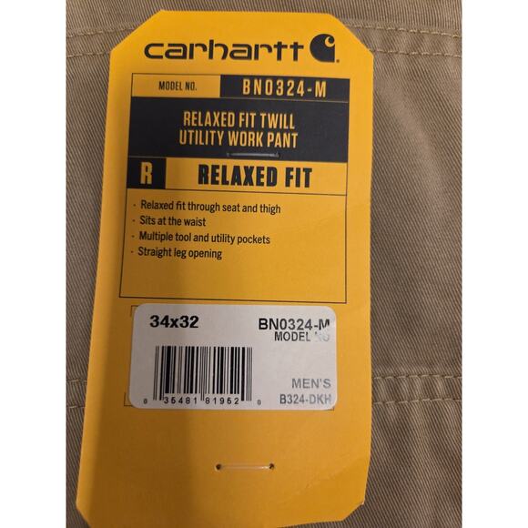 New Carhartt Relaxed Fit Twill Utility Work Pants 34x32 Mens Model BNO324-M - Picture 2 of 9